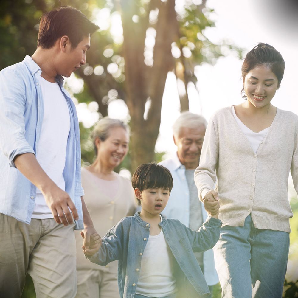 Multigenerational family walking together